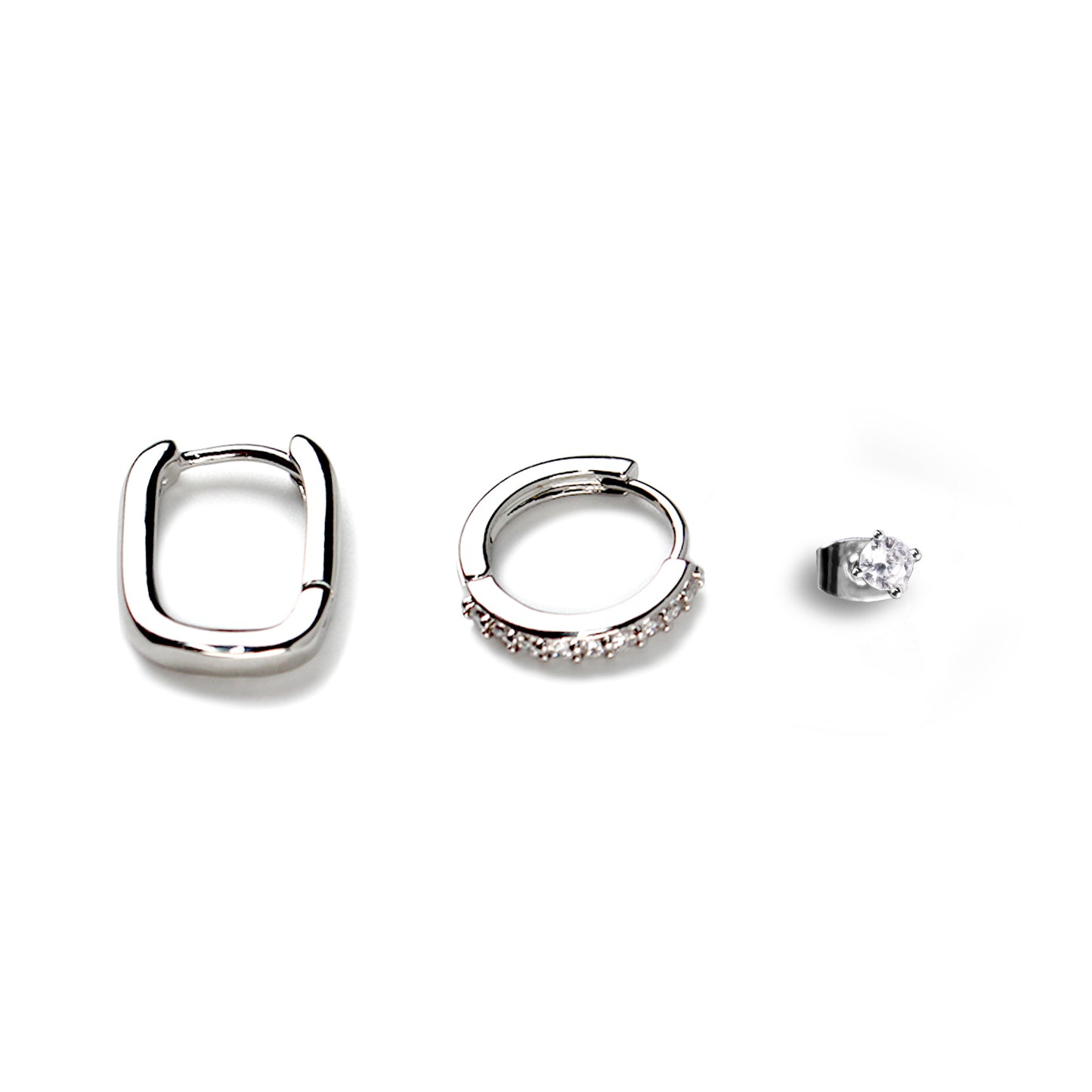 3-Piece Mix & Match Single Earrings Set in Silver Tone with 925 Silver Posts – Stylish Ear Jewelry for Young Women, Perfect for Parties, Birthdays and Gift Giving in Elegant Gift Box