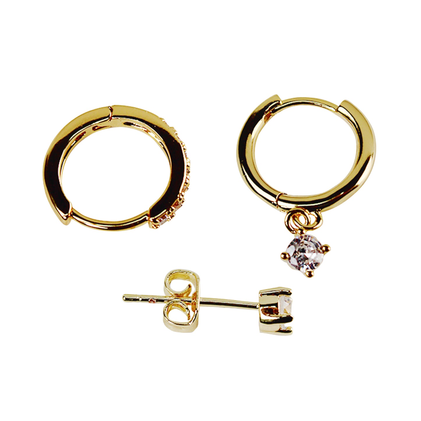 3-Piece Single Earrings Set 14K Gold Plated with 925 Silver Posts – Stylish Ear Jewelry for Young Women, Perfect for Parties, Birthdays and Elegant Gifting Box