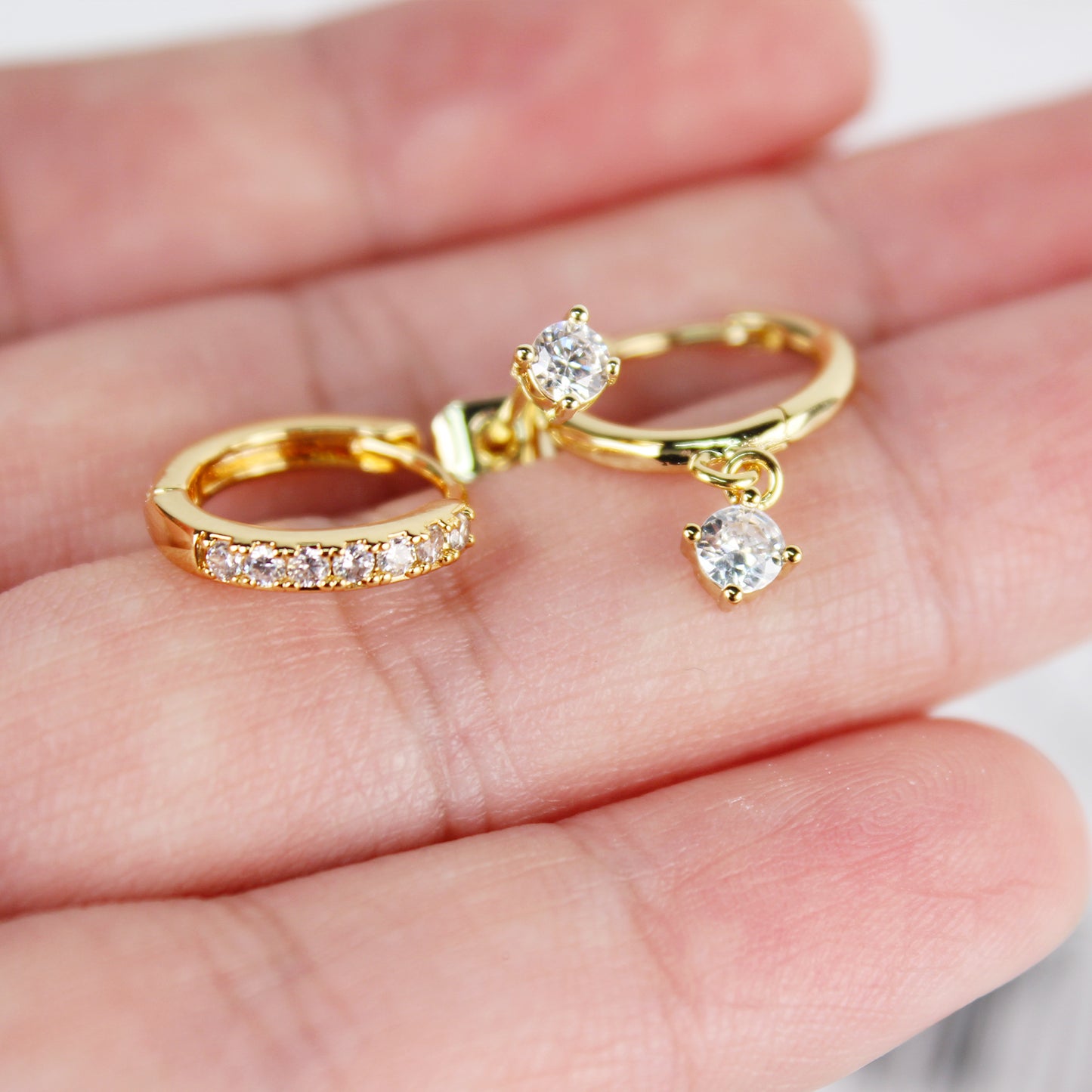 3-Piece Single Earrings Set 14K Gold Plated with 925 Silver Posts – Stylish Ear Jewelry for Young Women, Perfect for Parties, Birthdays and Elegant Gifting Box
