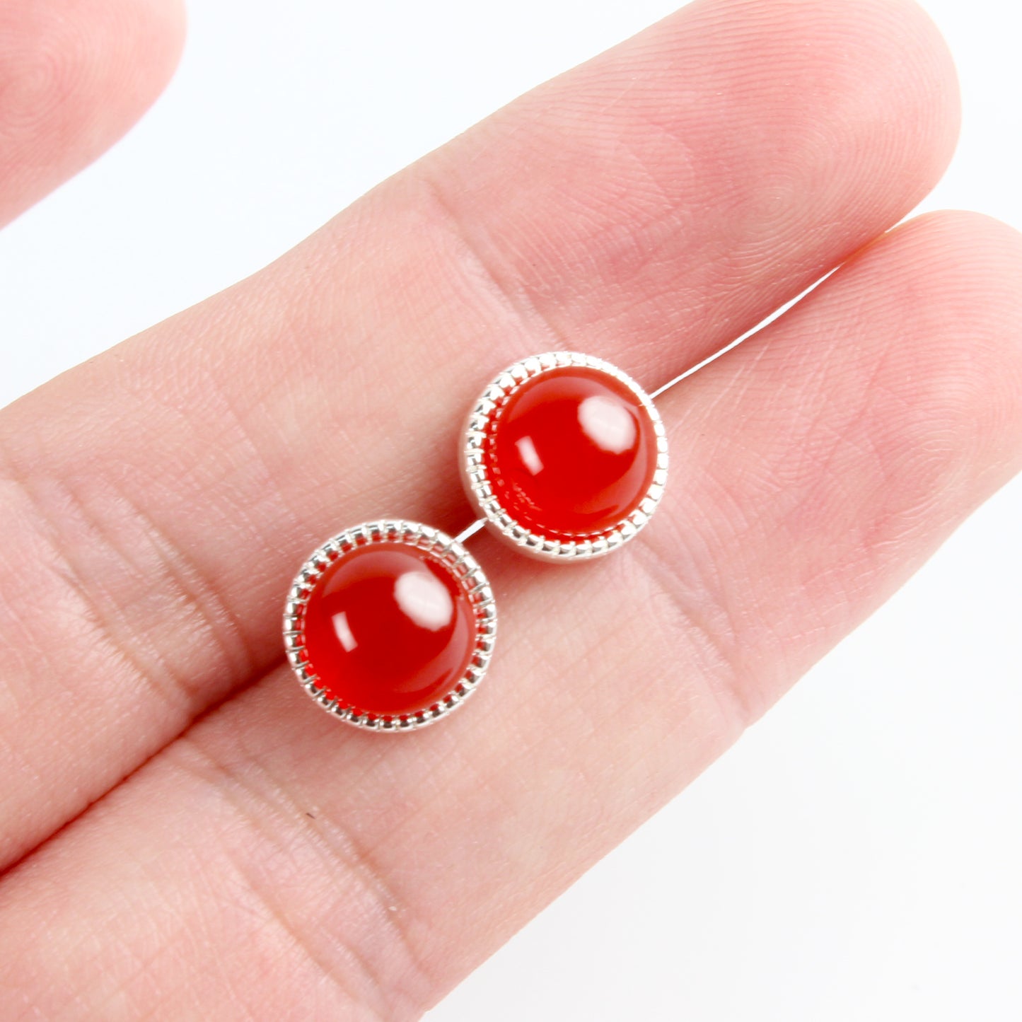 14K Gold-Plated Red Agate Stud Earrings in Sunset-Inspired Design with 925 Silver Posts – Elegant Gift-Ready Jewelry for Young Women, Perfect for Parties, Balls, Birthdays and Daily Styling