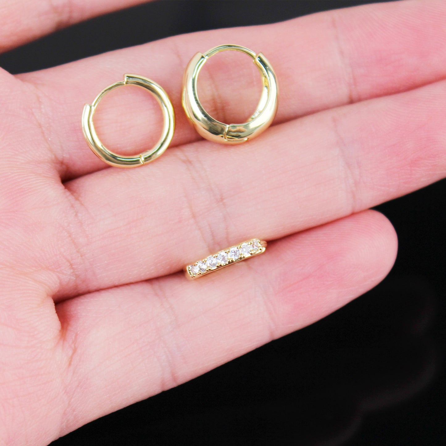 3-Piece Gold-Plated Single Earring Set with 925 Silver Posts – Trendy Jewelry for Young Women, Perfect for Parties, Balls, Birthdays and Gift Giving