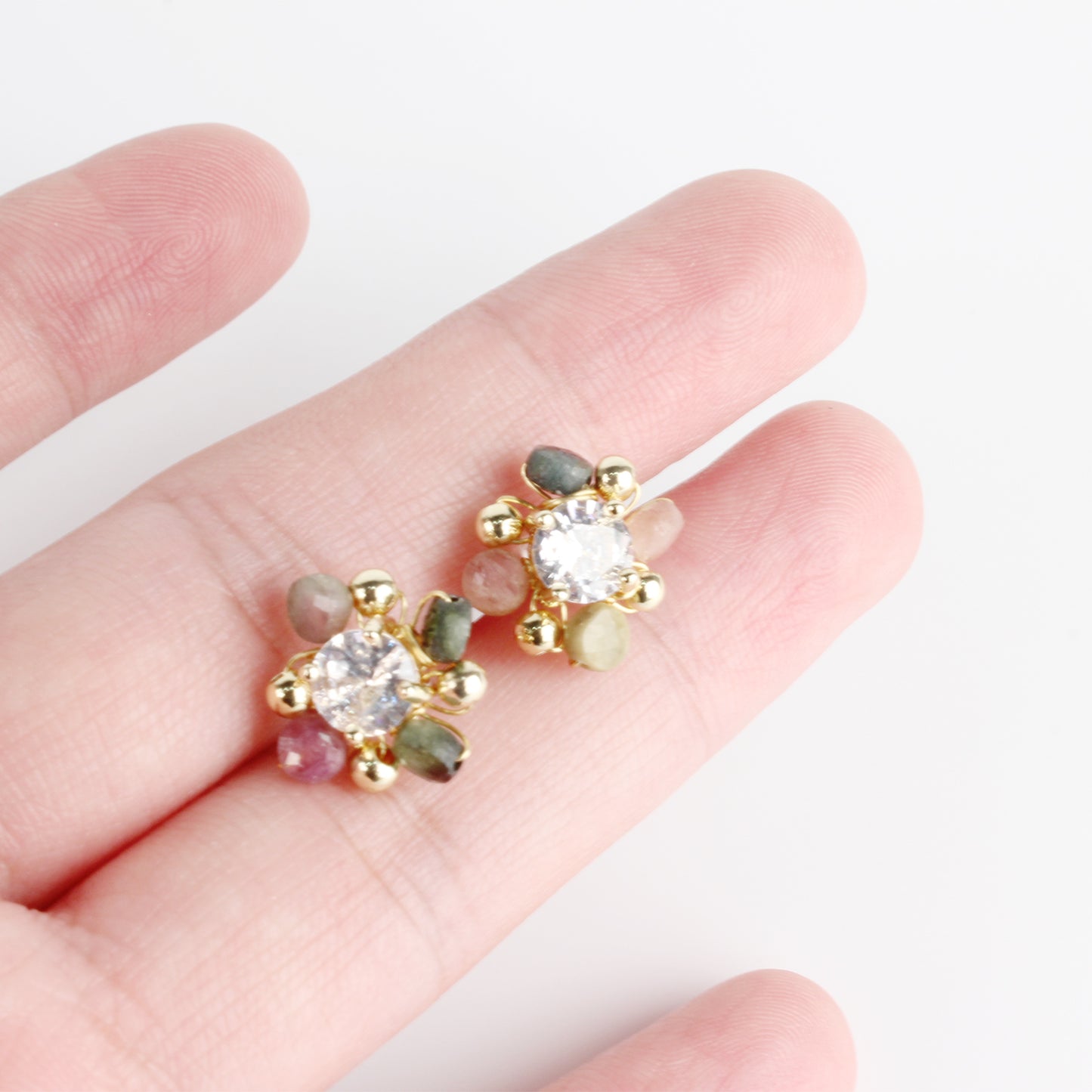 14K Gold-Plated Handmade Wrap Earrings with Crystal, Zirconia and Tourmaline, 925 Silver Posts – Elegant Statement Jewelry for Young Women, Perfect for Parties, Balls, Birthdays and Gift Giving