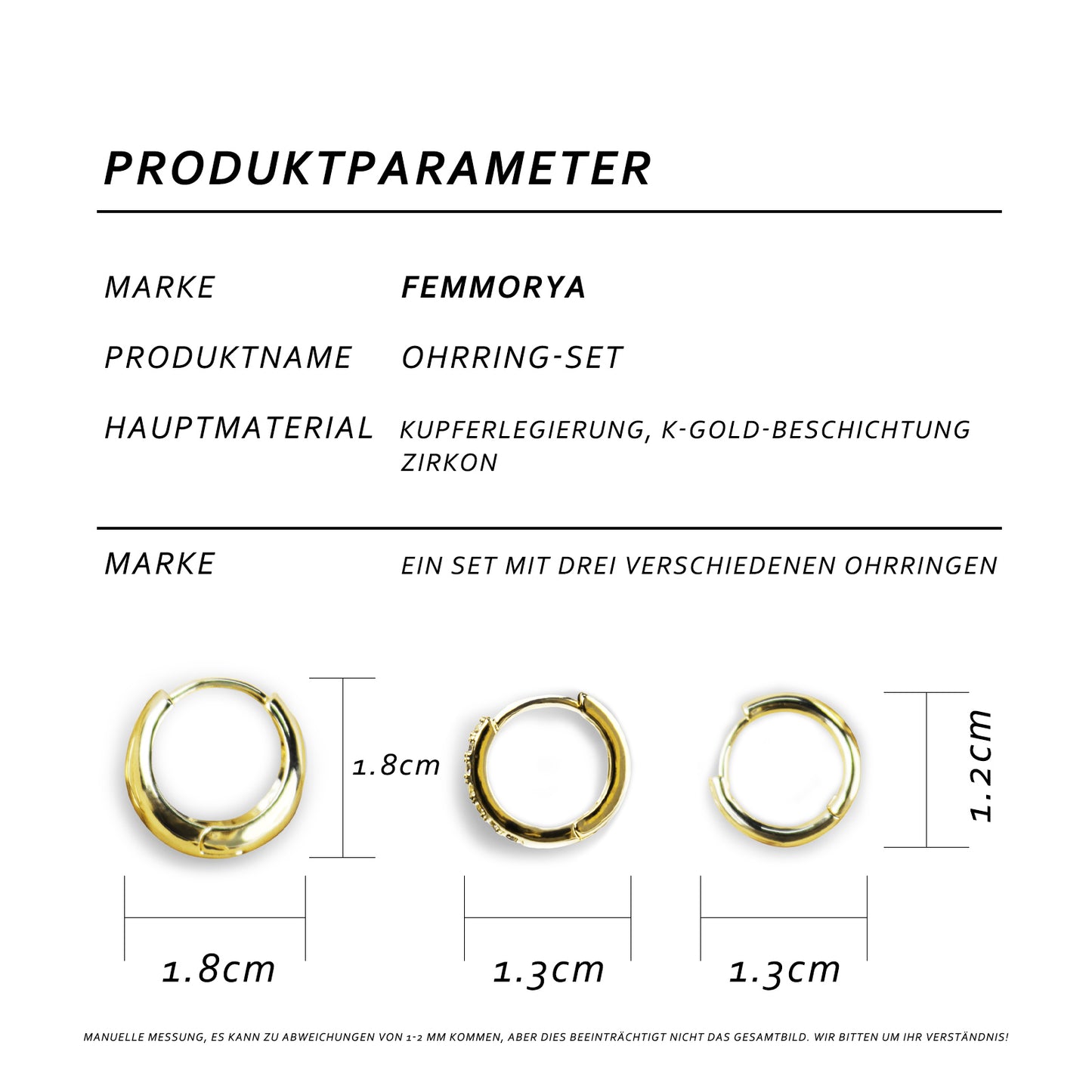 3-Piece Gold-Plated Single Earring Set with 925 Silver Posts – Trendy Jewelry for Young Women, Perfect for Parties, Balls, Birthdays and Gift Giving