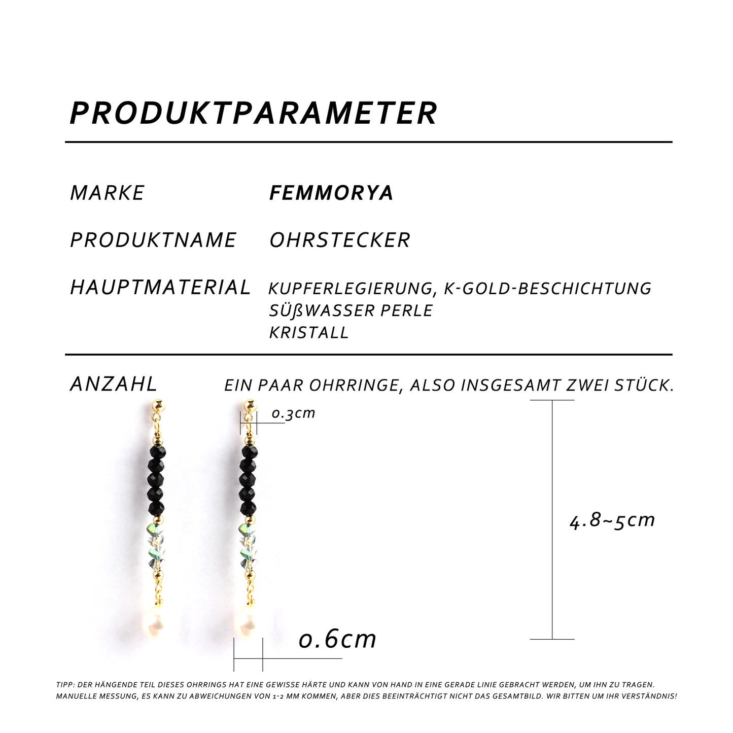 14K Gold-Plated Long Pearl and Black Crystal Earrings with 925 Silver Posts – Elegant Statement Jewelry for Young Women, Perfect for Parties, Balls, Birthdays and Gift Giving