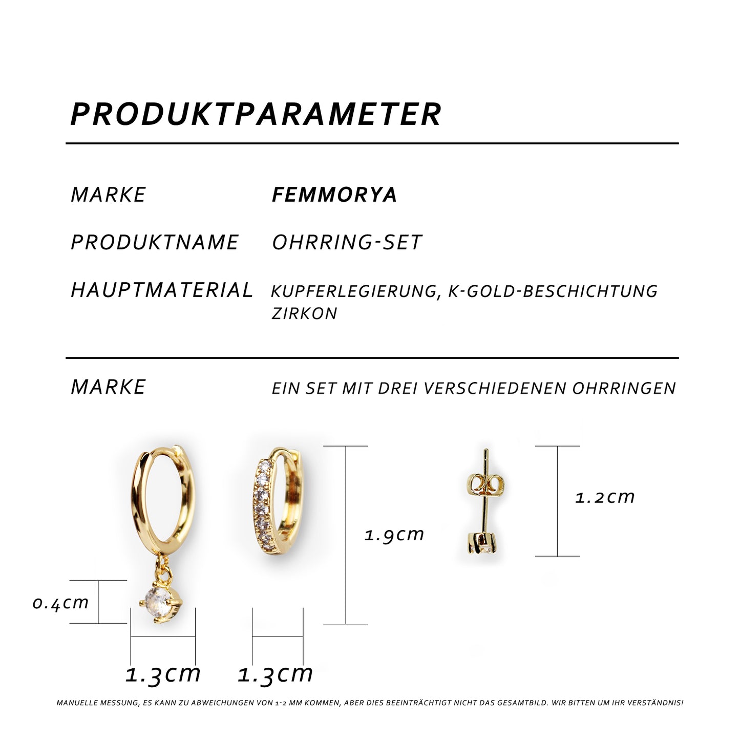 3-Piece Single Earrings Set 14K Gold Plated with 925 Silver Posts – Stylish Ear Jewelry for Young Women, Perfect for Parties, Birthdays and Elegant Gifting Box