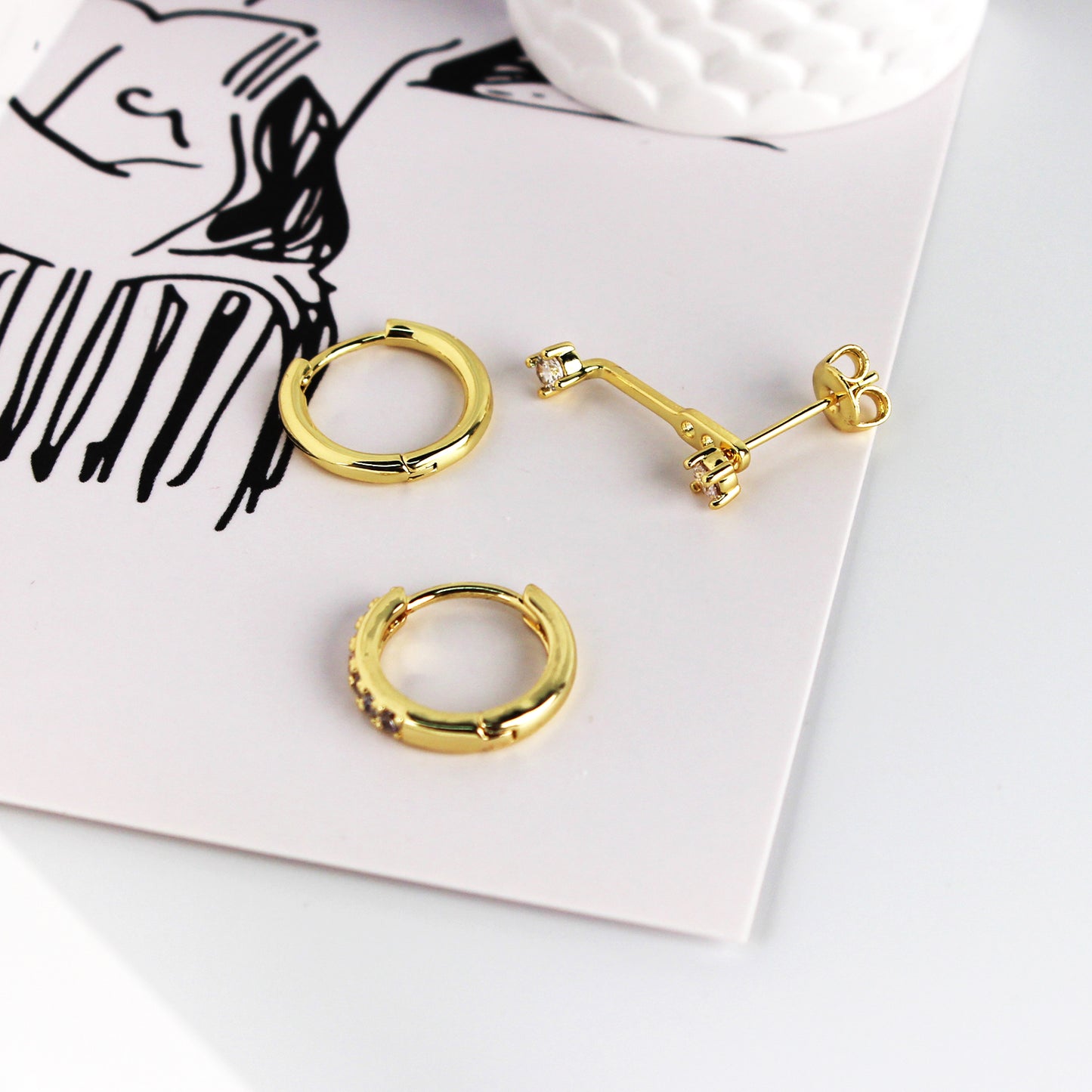 3-Piece Single Earrings Set in 14K Gold Plated with 925 Silver Posts – Stylish Ear Jewelry for Young Women, Perfect for Parties, Birthdays and Gifting in Elegant Box