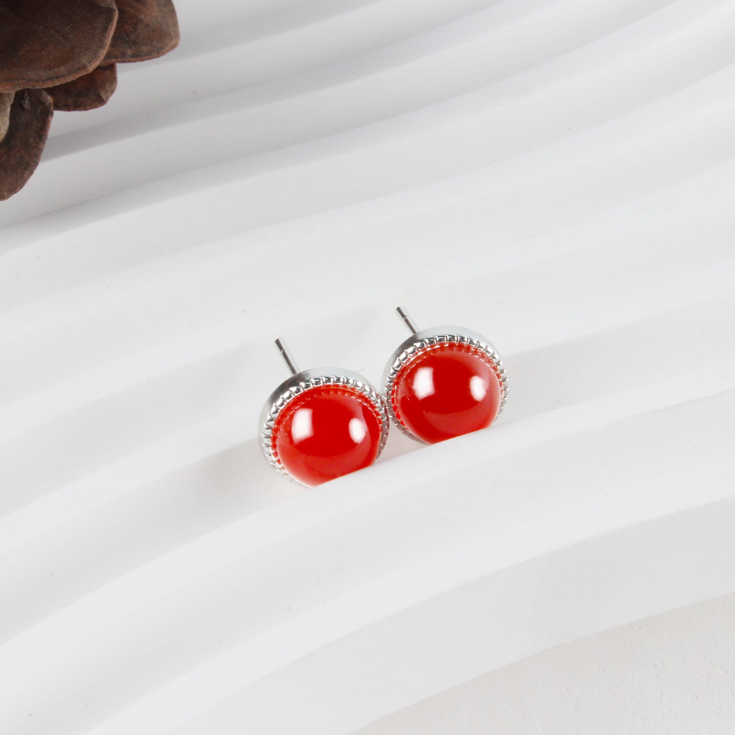 14K Gold-Plated Red Agate Stud Earrings in Sunset-Inspired Design with 925 Silver Posts – Elegant Gift-Ready Jewelry for Young Women, Perfect for Parties, Balls, Birthdays and Daily Styling