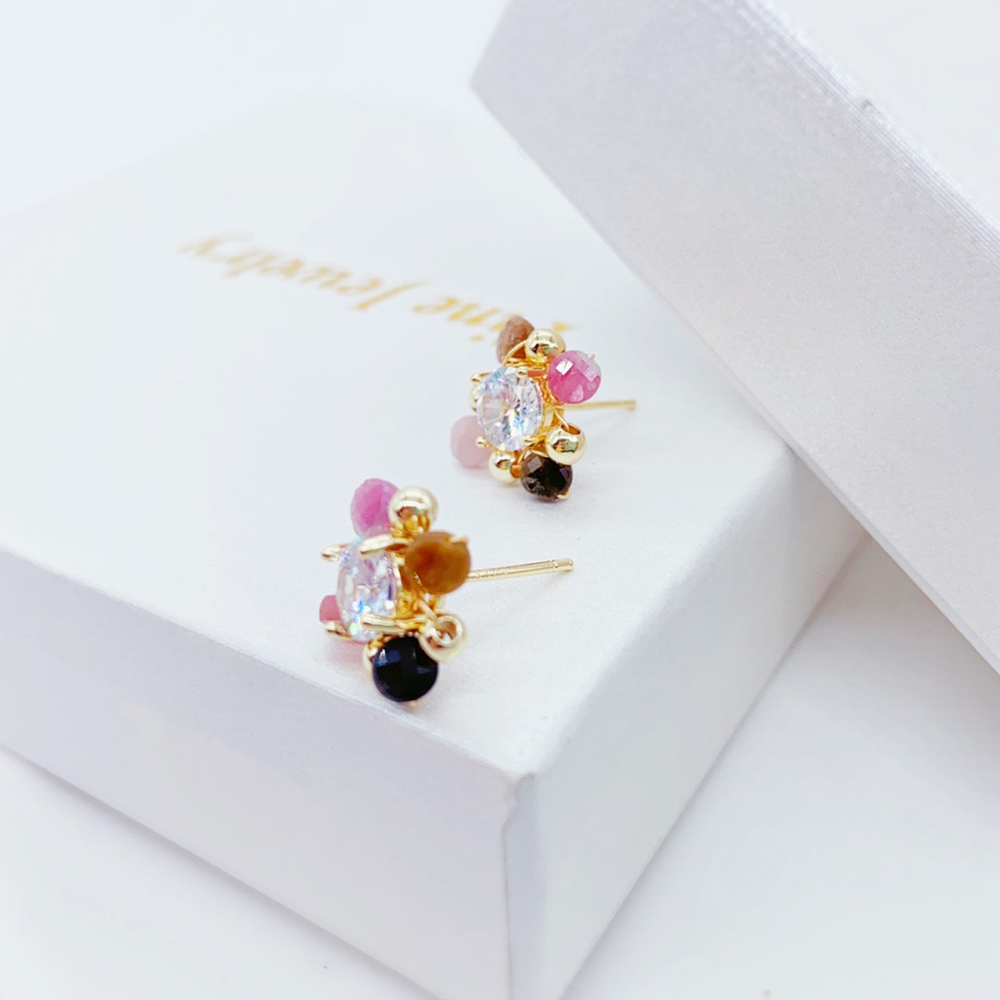 14K Gold-Plated Handmade Wrap Earrings with Crystal, Zirconia and Tourmaline, 925 Silver Posts – Elegant Statement Jewelry for Young Women, Perfect for Parties, Balls, Birthdays and Gift Giving