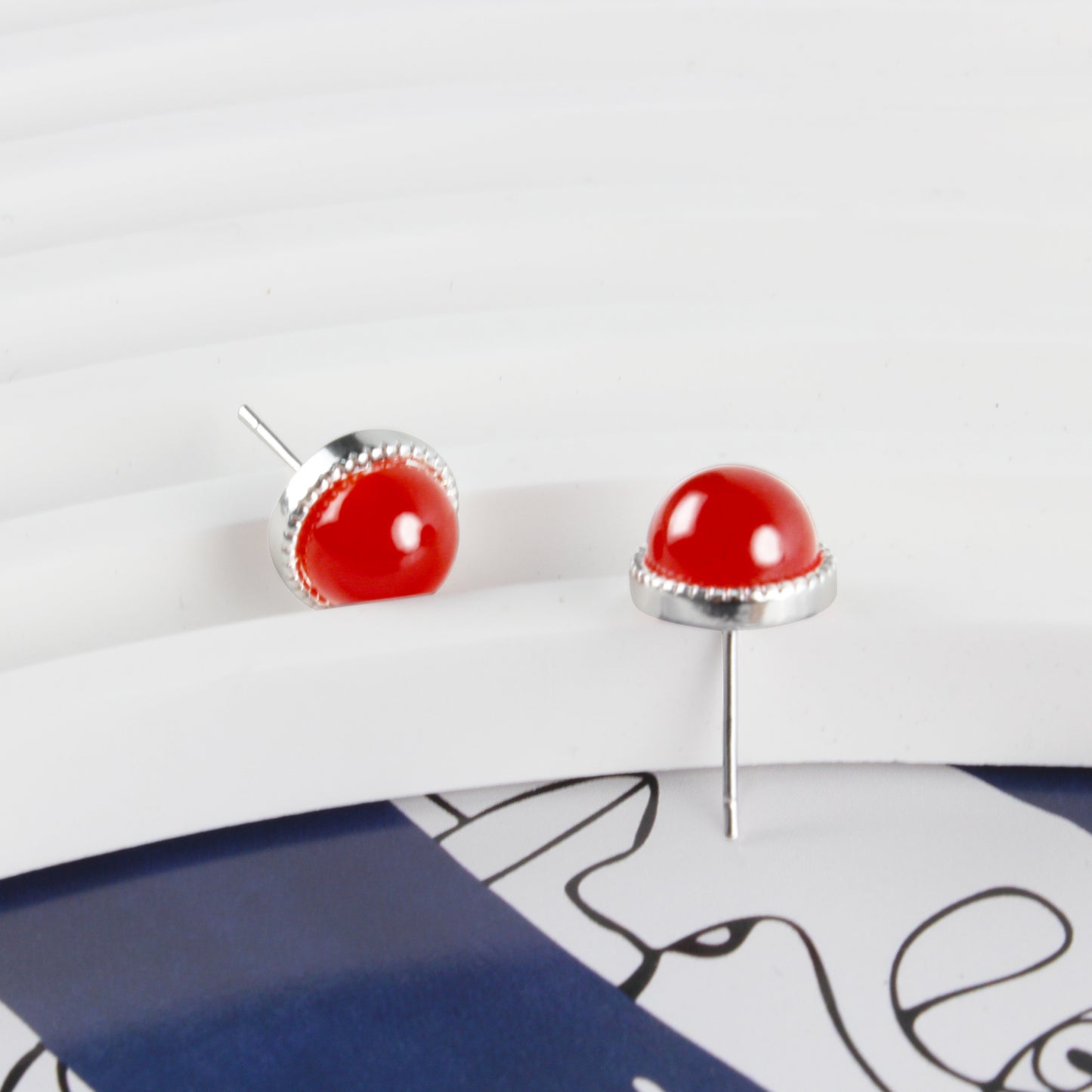 14K Gold-Plated Red Agate Stud Earrings in Sunset-Inspired Design with 925 Silver Posts – Elegant Gift-Ready Jewelry for Young Women, Perfect for Parties, Balls, Birthdays and Daily Styling