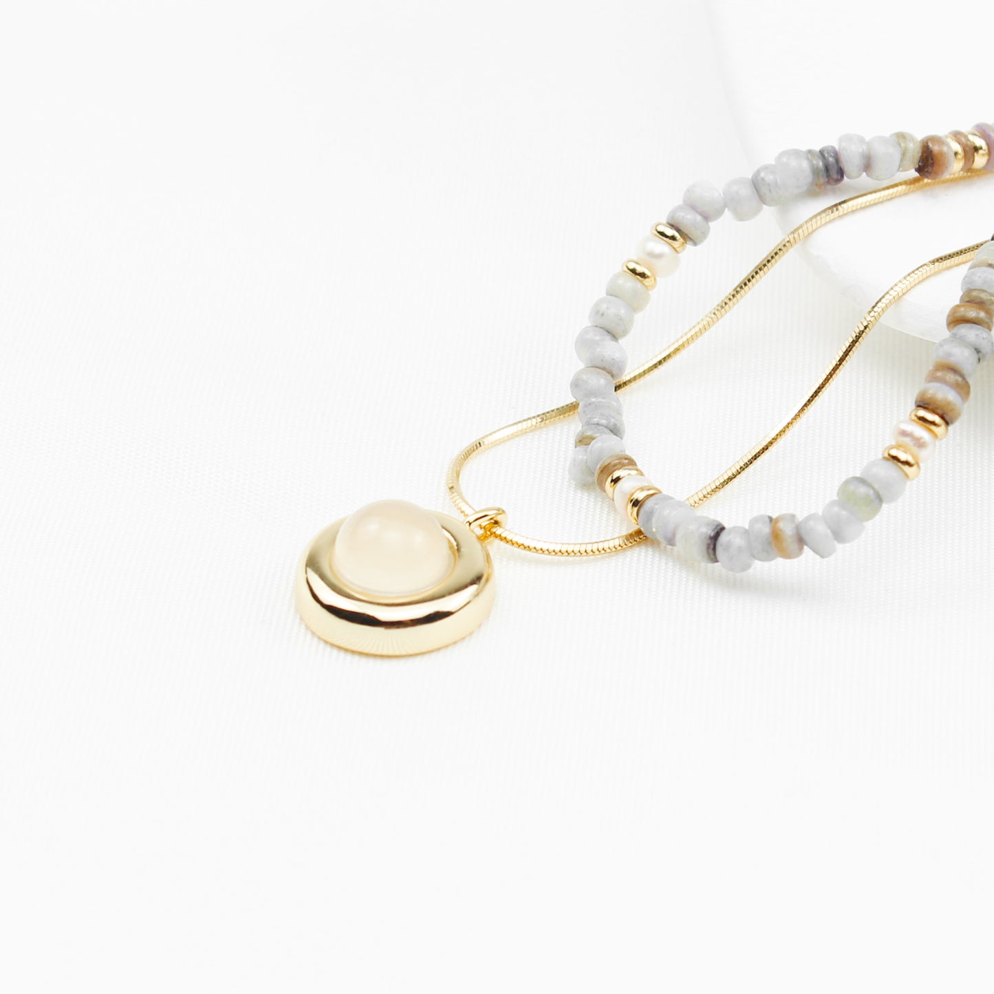 Boho Jewelry Set for Women β Aquamarine Necklace & Chalcedony Pendant, 2-Piece Layering Set with Beads & Herringbone Chain, Ideal for Everyday & Special Occasions