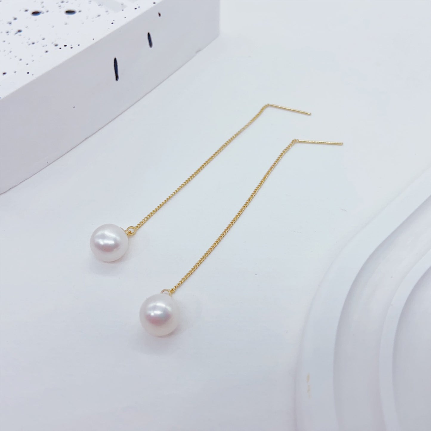Krone Perlen Ohrkette Damen – 925 Silber, 14K Vergoldet, Zirkonia Krönchen & Süßwasserperle, Allergiefrei, Elegante Geschenkbox