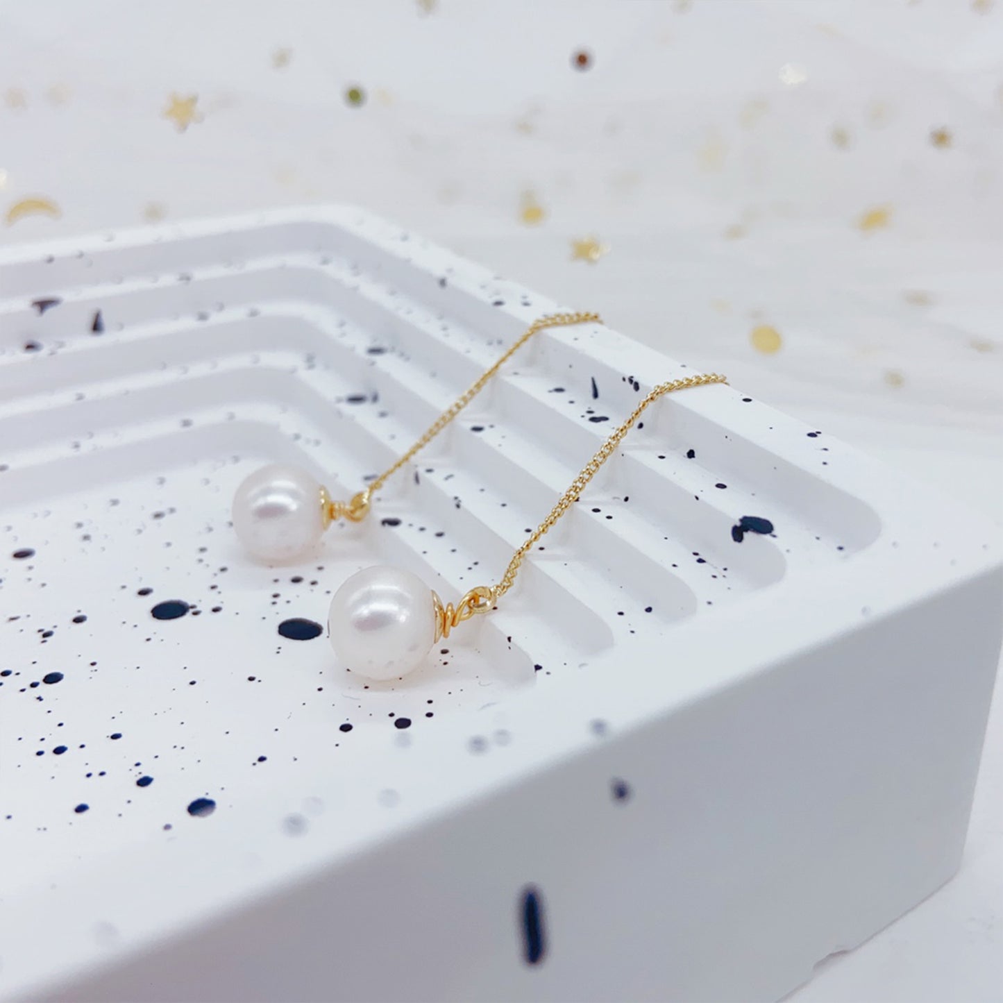 Krone Perlen Ohrkette Damen – 925 Silber, 14K Vergoldet, Zirkonia Krönchen & Süßwasserperle, Allergiefrei, Elegante Geschenkbox