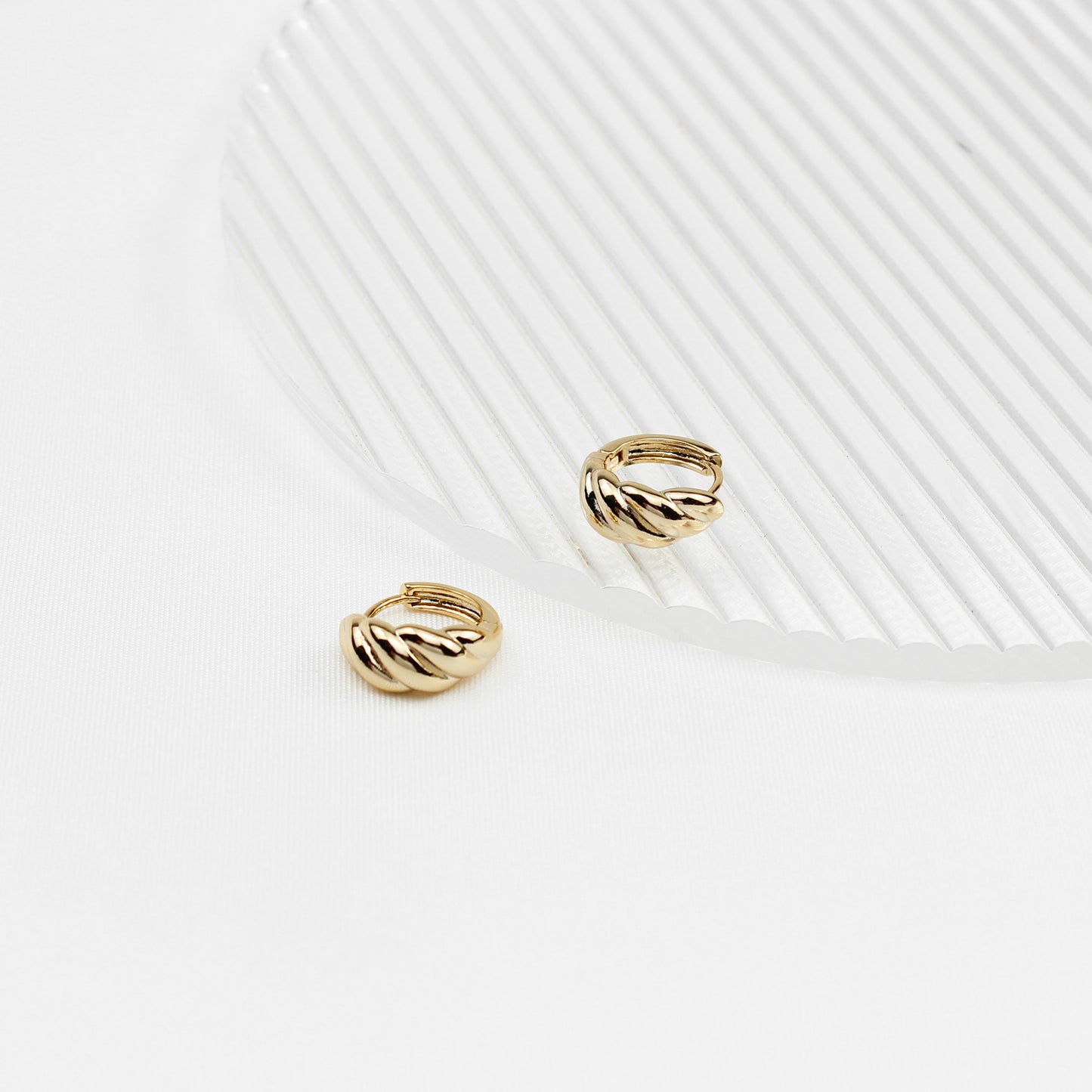 Golden Croissant-Shape Hoop Earrings, Small 1.4 cm, 925 Silver Stems, Minimalist & Elegant, Perfect for Business & Everyday