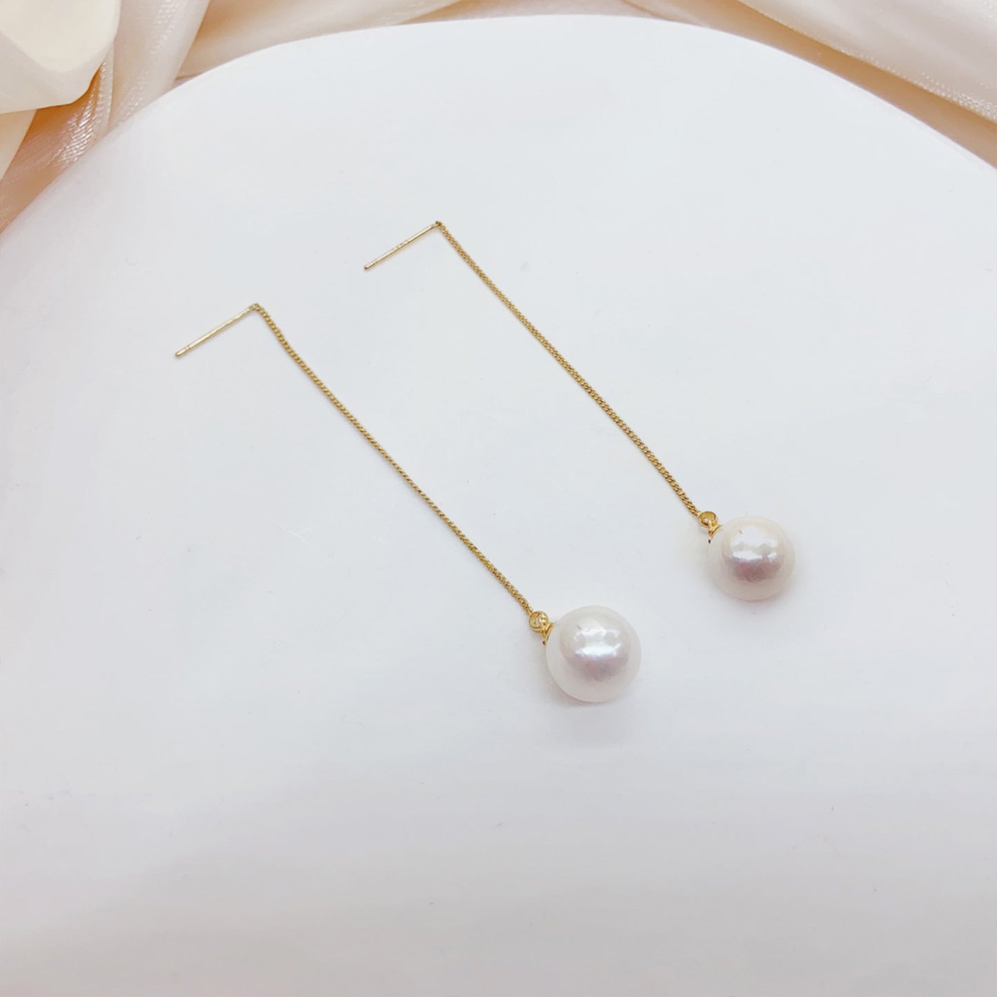 Krone Perlen Ohrkette Damen – 925 Silber, 14K Vergoldet, Zirkonia Krönchen & Süßwasserperle, Allergiefrei, Elegante Geschenkbox