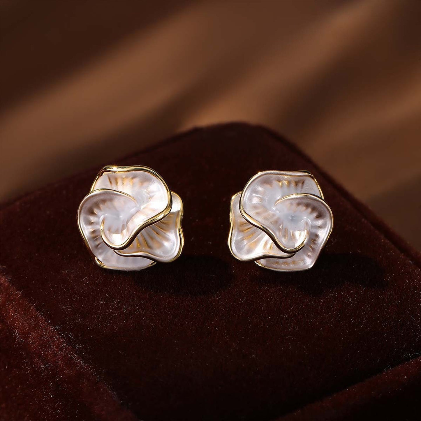Silver Camellia Flower Stud Earrings, 925 Silver Stems, Elegant & Delicate Floral Design