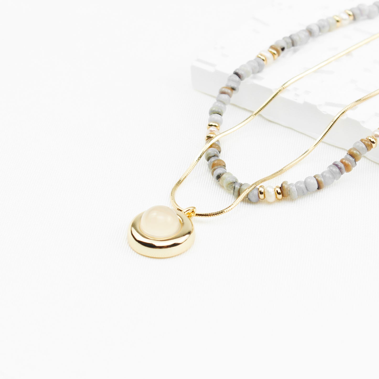Boho Jewelry Set for Women β Aquamarine Necklace & Chalcedony Pendant, 2-Piece Layering Set with Beads & Herringbone Chain, Ideal for Everyday & Special Occasions