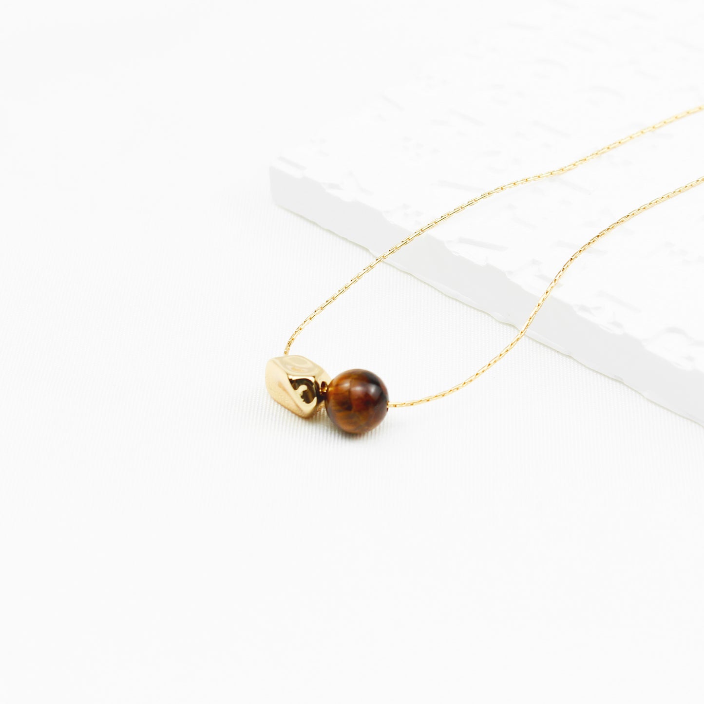 Geometric Tiger's Eye Necklace for Women – Golden Geometric Pendant with Fine Titanium Steel Chain, Ideal for Everyday & Special Occasions