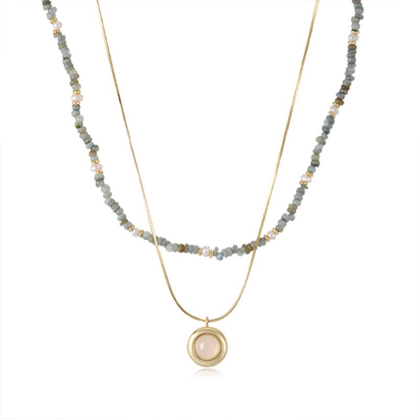 Boho Jewelry Set for Women β Aquamarine Necklace & Chalcedony Pendant, 2-Piece Layering Set with Beads & Herringbone Chain, Ideal for Everyday & Special Occasions