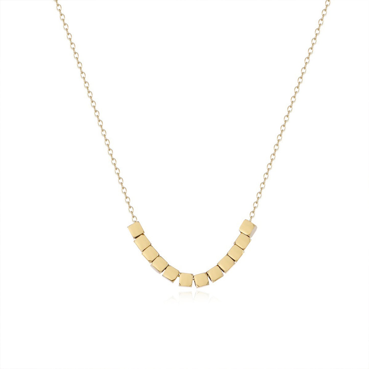 Gold-Plated Titanium Steel Necklace for Women – Minimalist Geometric Cubes, Delicate Chain, Ideal for Everyday & Special Occasions