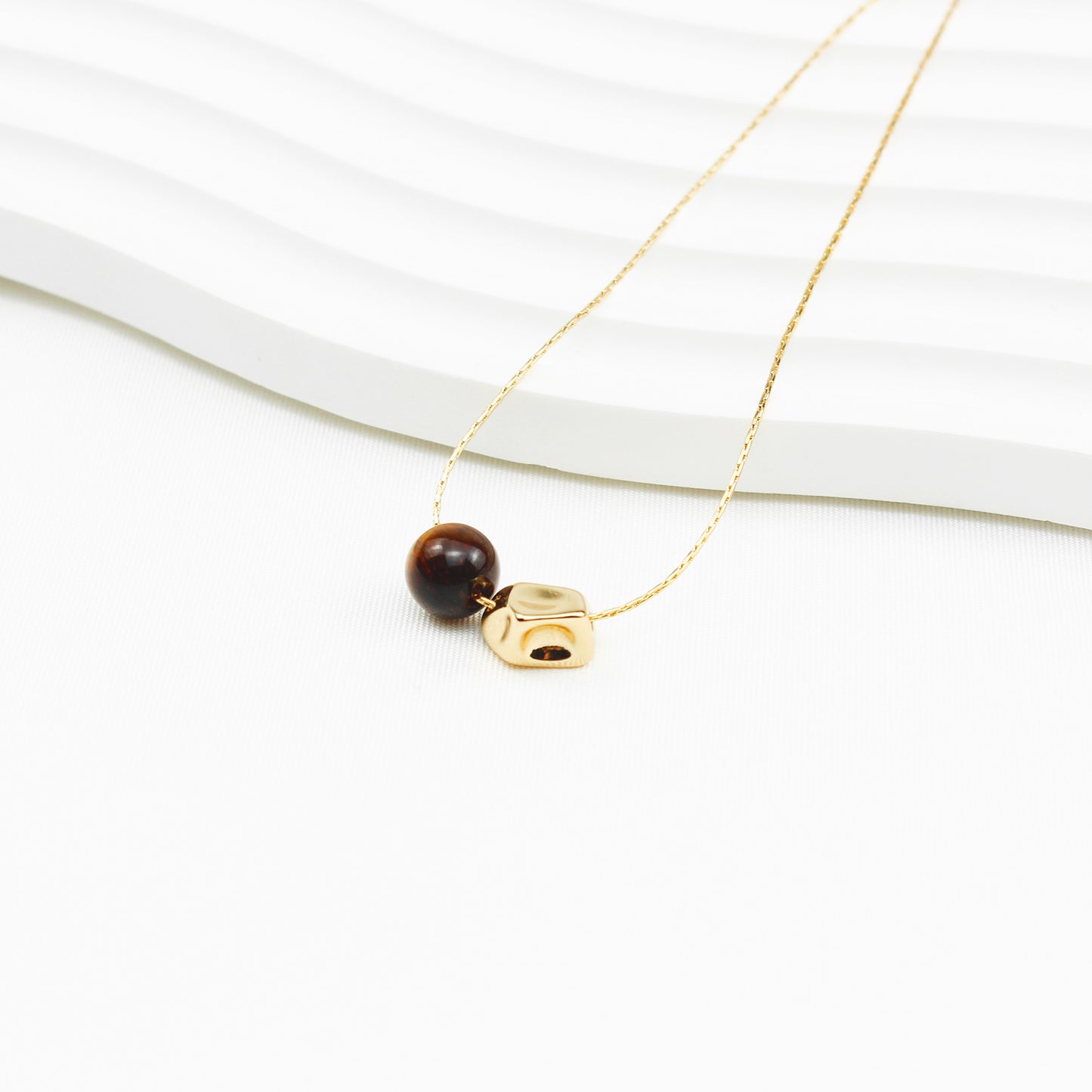 Geometric Tiger's Eye Necklace for Women – Golden Geometric Pendant with Fine Titanium Steel Chain, Ideal for Everyday & Special Occasions