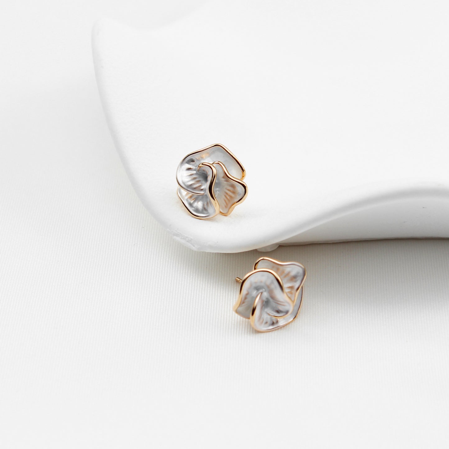 Silver Camellia Flower Stud Earrings, 925 Silver Stems, Elegant & Delicate Floral Design