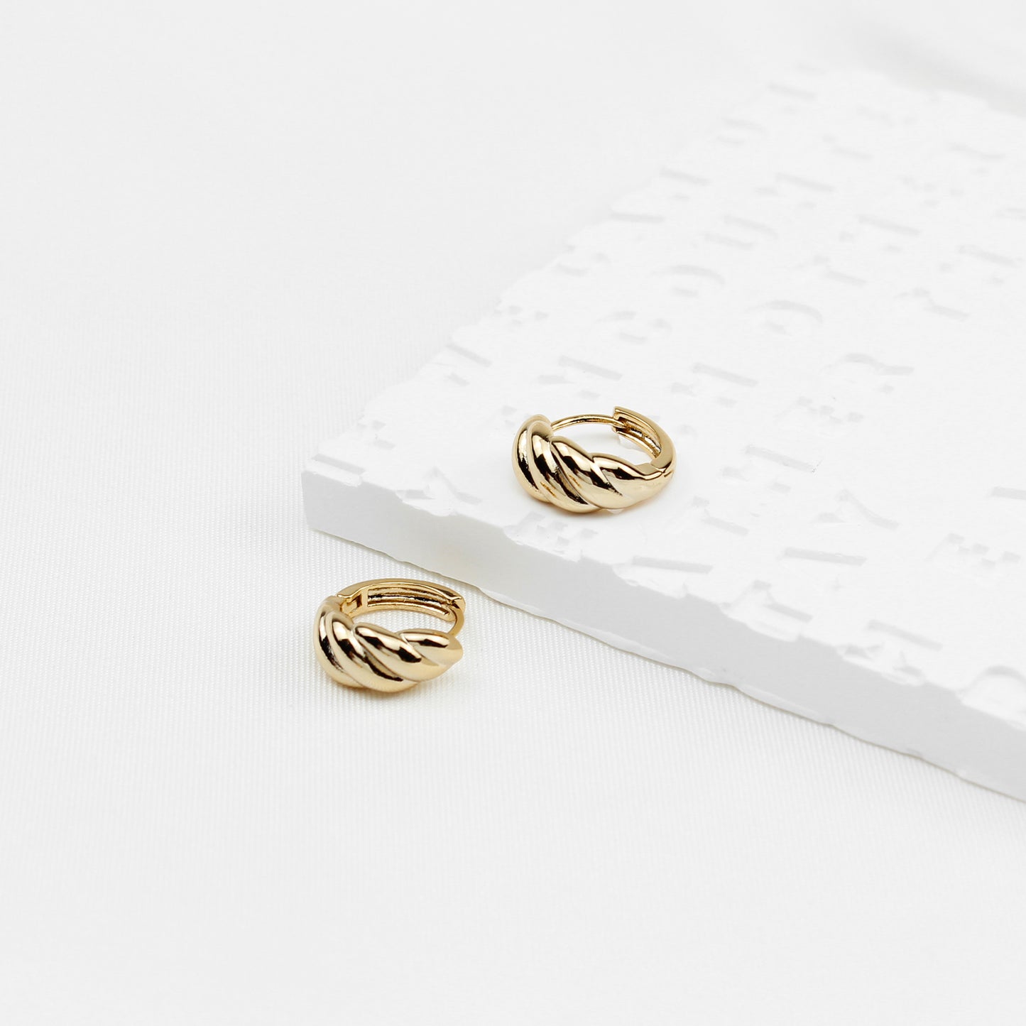 Golden Croissant-Shape Hoop Earrings, Small 1.4 cm, 925 Silver Stems, Minimalist & Elegant, Perfect for Business & Everyday