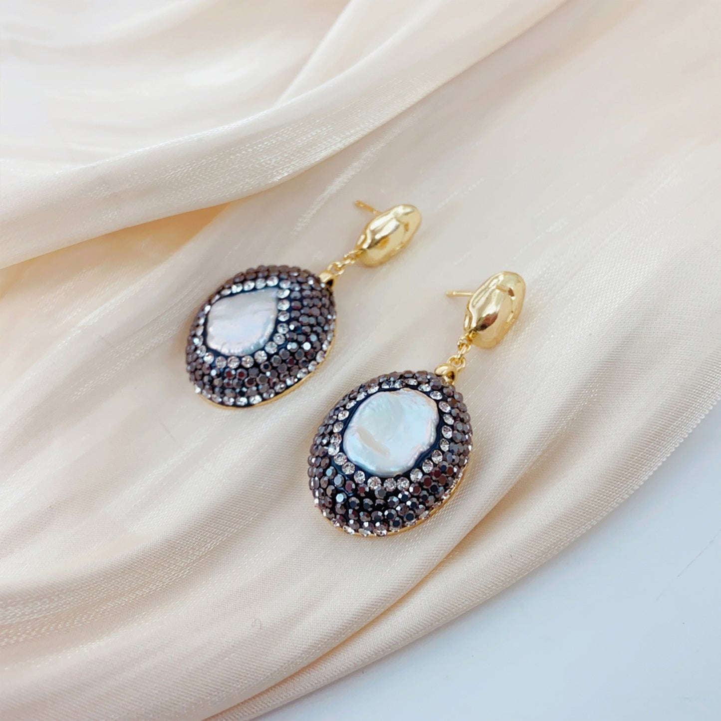 Schwarze Zirkon Perlen Ohrstecker – Unregelmäßige Barockperle, 14K vergoldet, 925 Silber, elegante Ohrringe für Damen