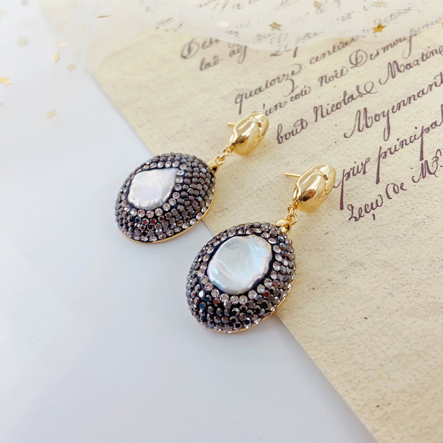 Schwarze Zirkon Perlen Ohrstecker – Unregelmäßige Barockperle, 14K vergoldet, 925 Silber, elegante Ohrringe für Damen