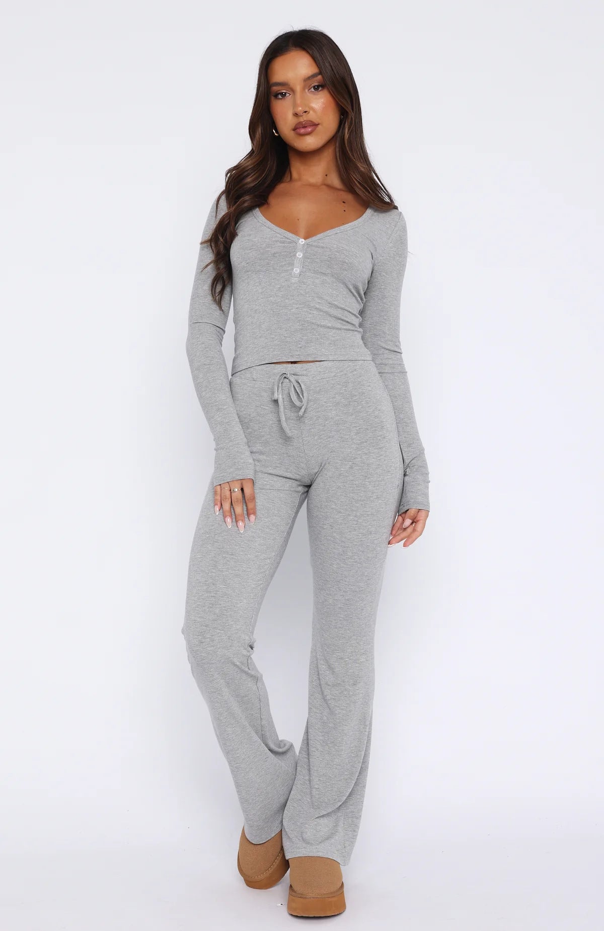 NZ-CO0304018 2025 Spring and Autumn New Set Long Sleeve Button Solid Color Tights Plus Pants Two-piece Set Women