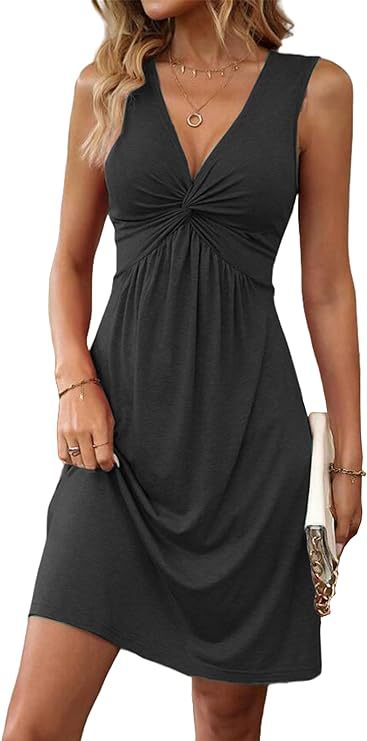 LYQ002 2025 Sleeveless V-neck Dress with Twist Knot and Ruched Waist Design