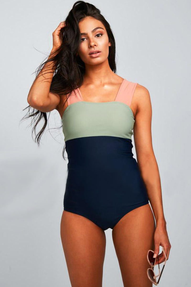 SW-BKI0021 Hot Sale Contrasting Color Three-match Color Waist One-piece Women's Swimsuit
