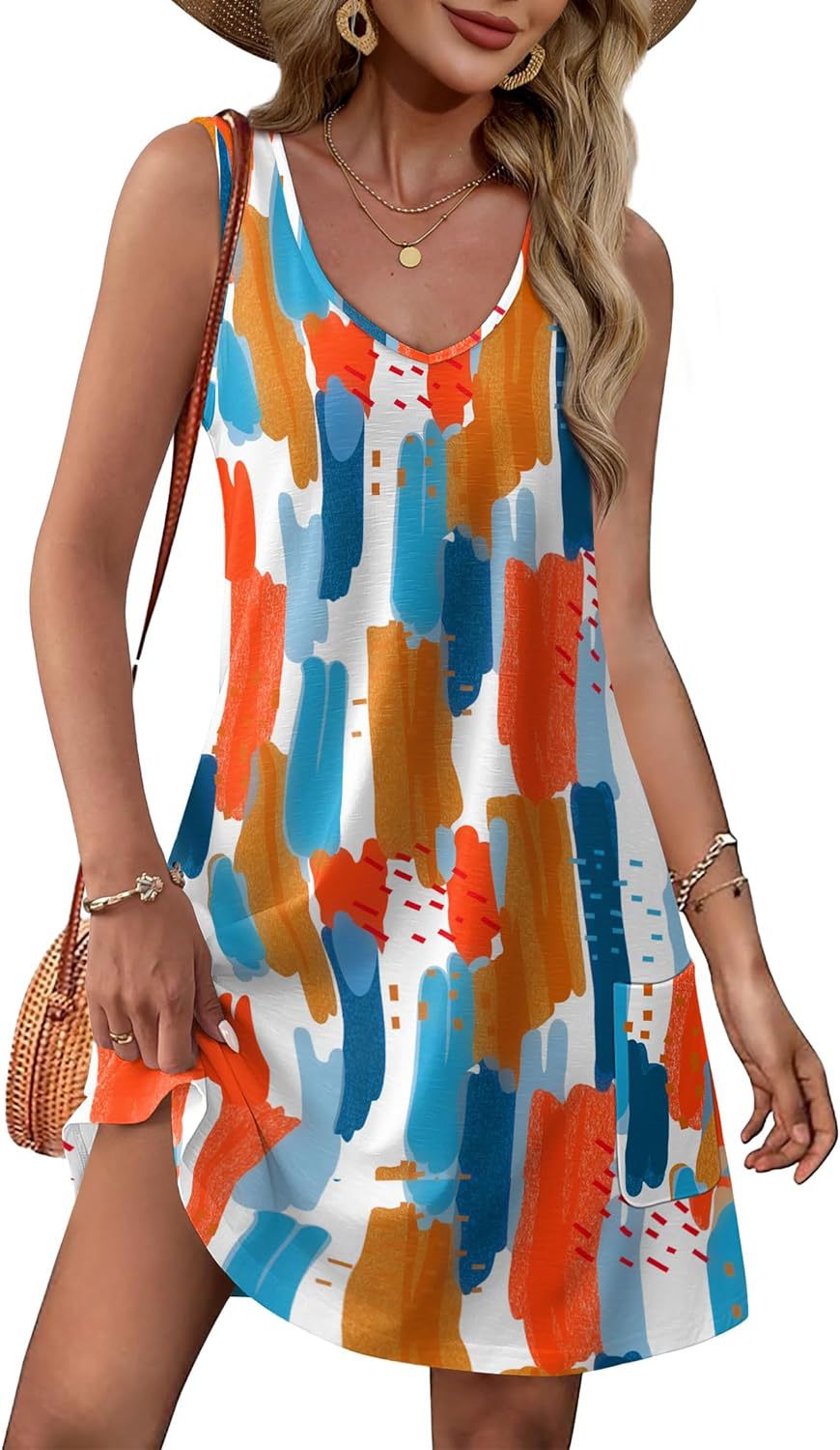 LYQ019 2025 European and American cross-border Amazon independent station summer beach loose V-neck sleeveless pocket dress vest skirt