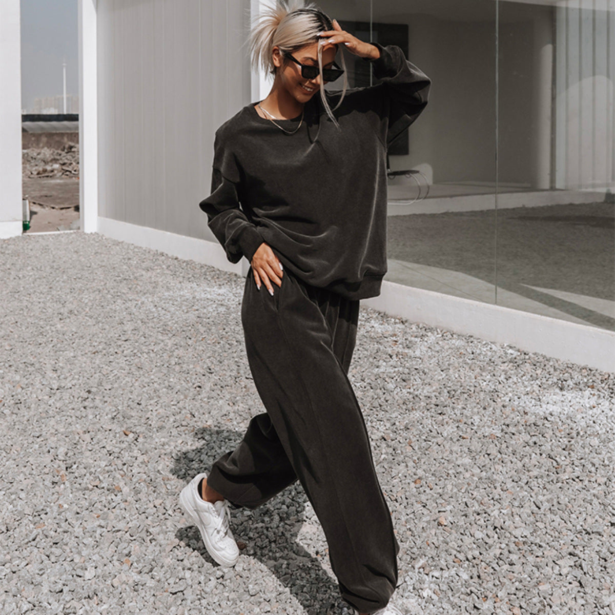 NZ-CO0304013 2025 Spring ebay new women's clothing loose sports and leisure sweater set two-piece set