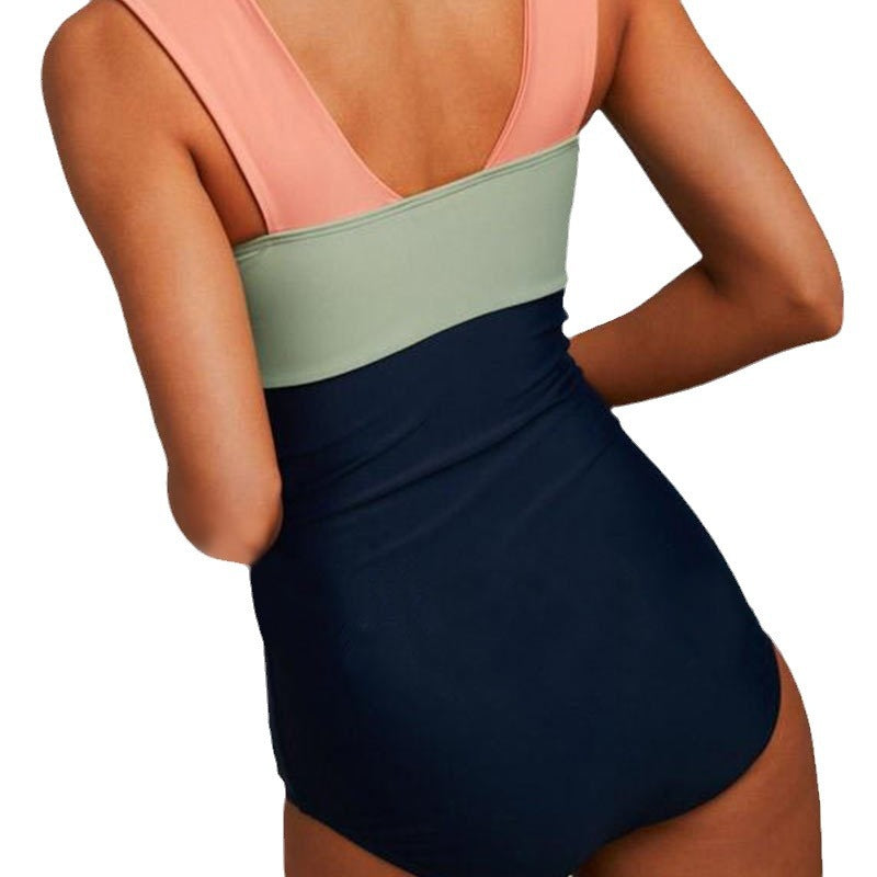 SW-BKI0021 Hot Sale Contrasting Color Three-match Color Waist One-piece Women's Swimsuit