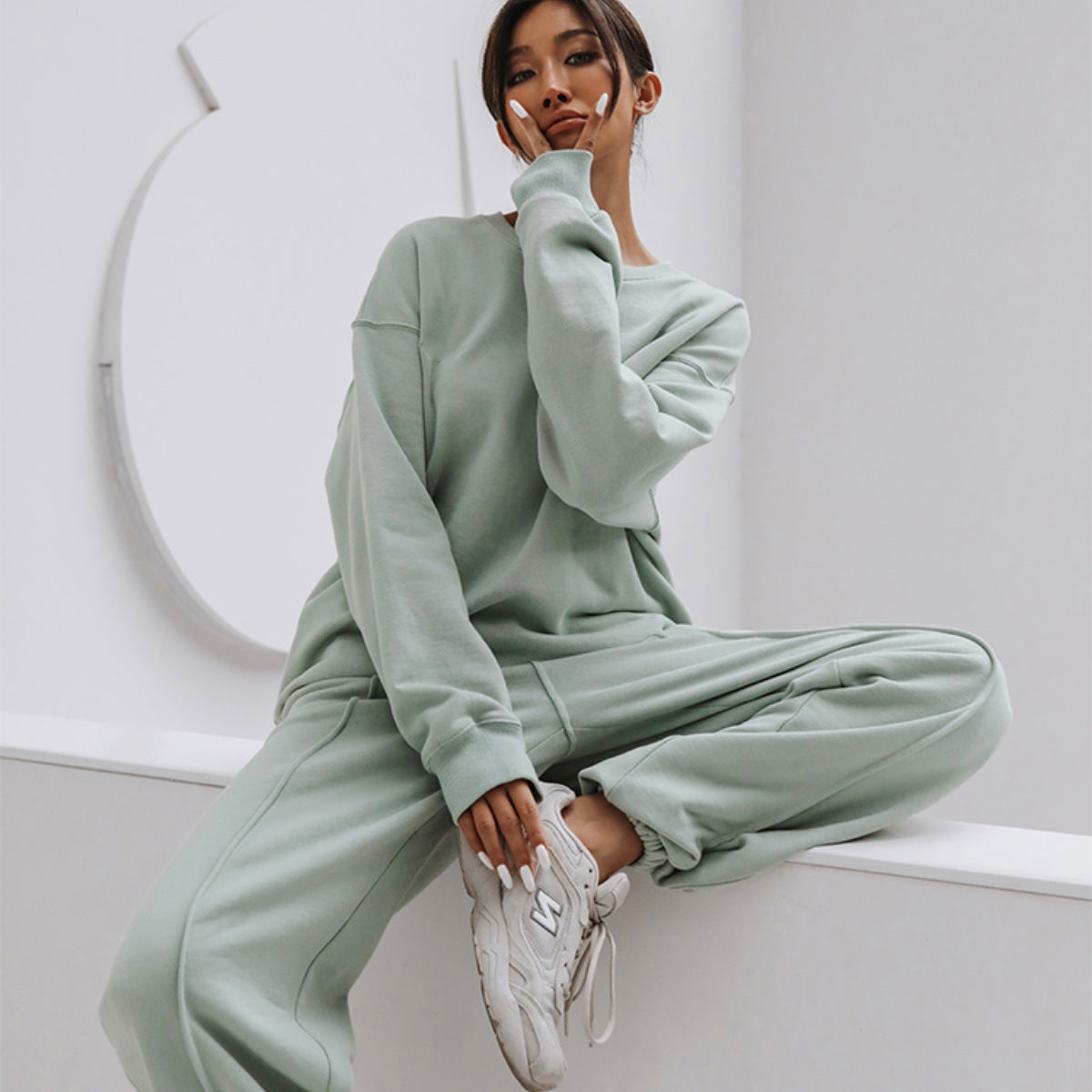 NZ-CO0304013 2025 Spring ebay new women's clothing loose sports and leisure sweater set two-piece set