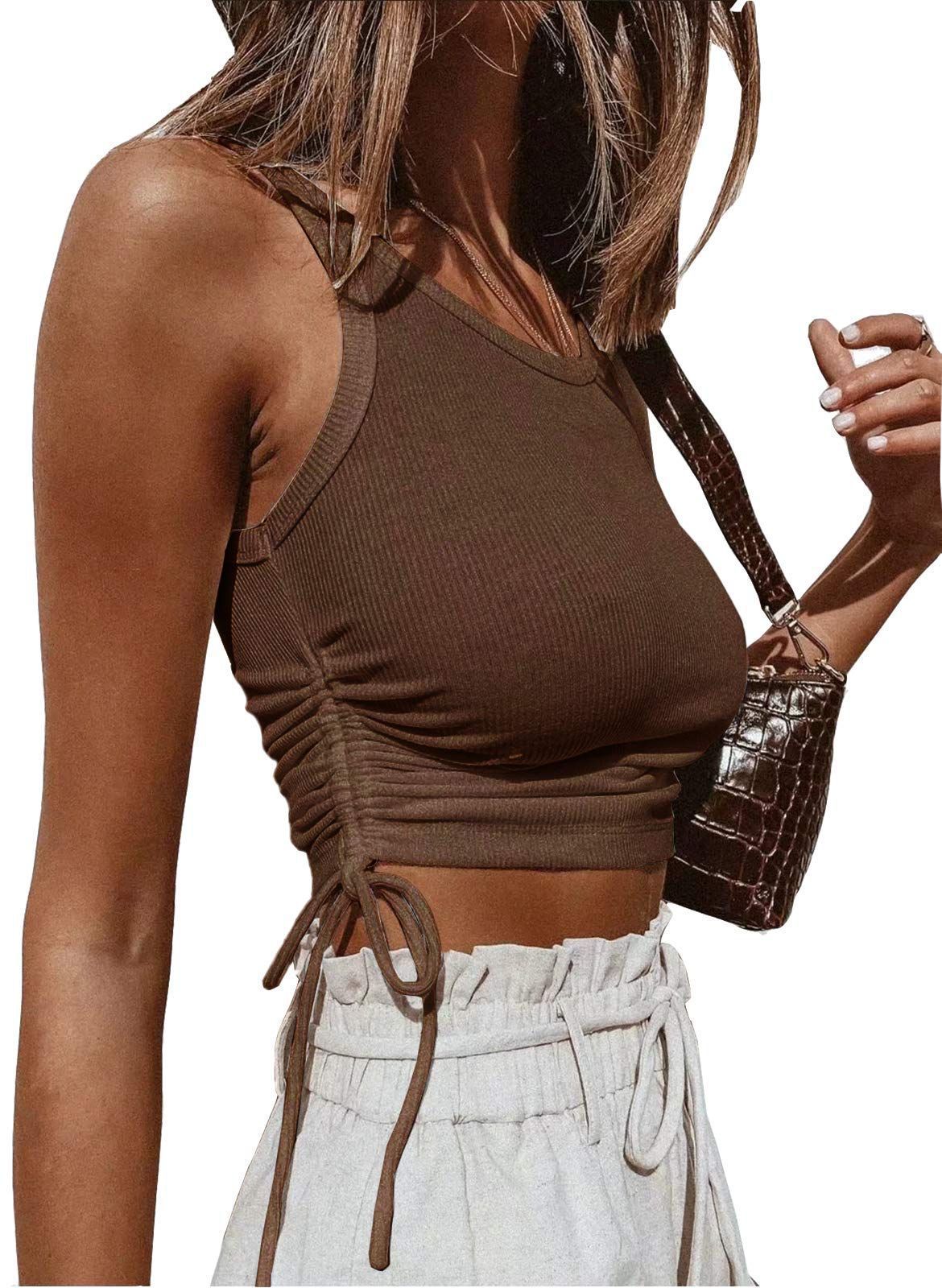 NZ-CO03017005 2025 Summer New Women's Fashion Solid Color Short Crew Neck Sleeveless Top T-Shirt