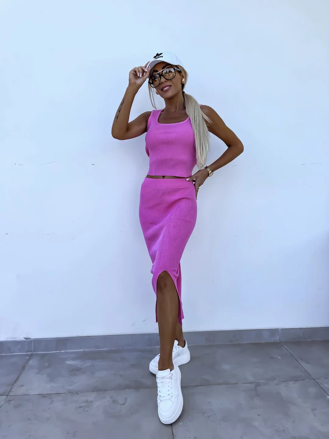 TZ-CO03017003 Women's clothing 2025 summer new vest short skirt set solid color slim top slit skirt women's two-piece set
