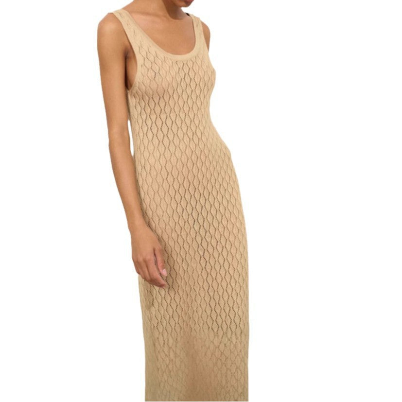 NZ-C00321004 Summer 2025 New Knitted Hollow Solid Color Dress Sexy Slim Suspender Long Dress
