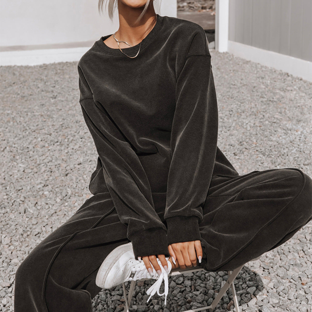 NZ-CO0304013 2025 Spring ebay new women's clothing loose sports and leisure sweater set two-piece set