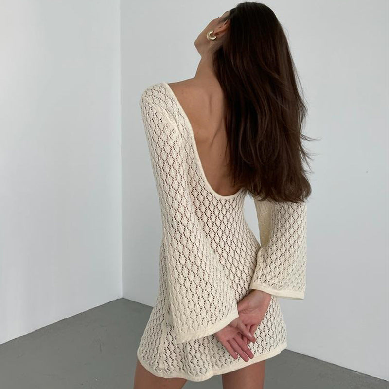 NZ-C00321003 2025 new beach skirt women's solid color sexy knitted hollow bikini swimsuit blouse sunscreen clothing