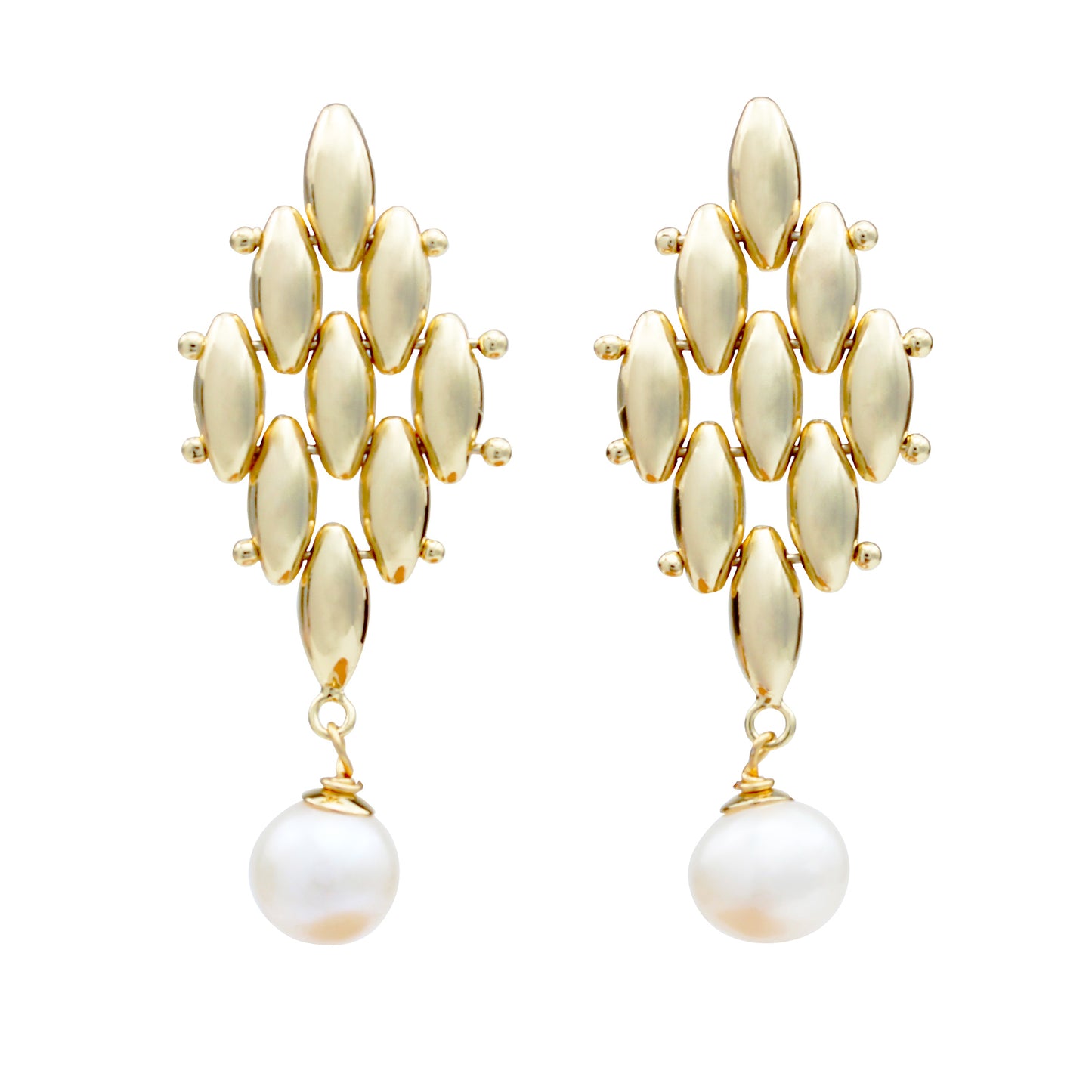 Elegante bewegliche Ohrringe mit Süßwasserperle – 14K vergoldete goldene Tropfen, 925 Silberstecker, Statement Ohrschmuck für Feste & Partys