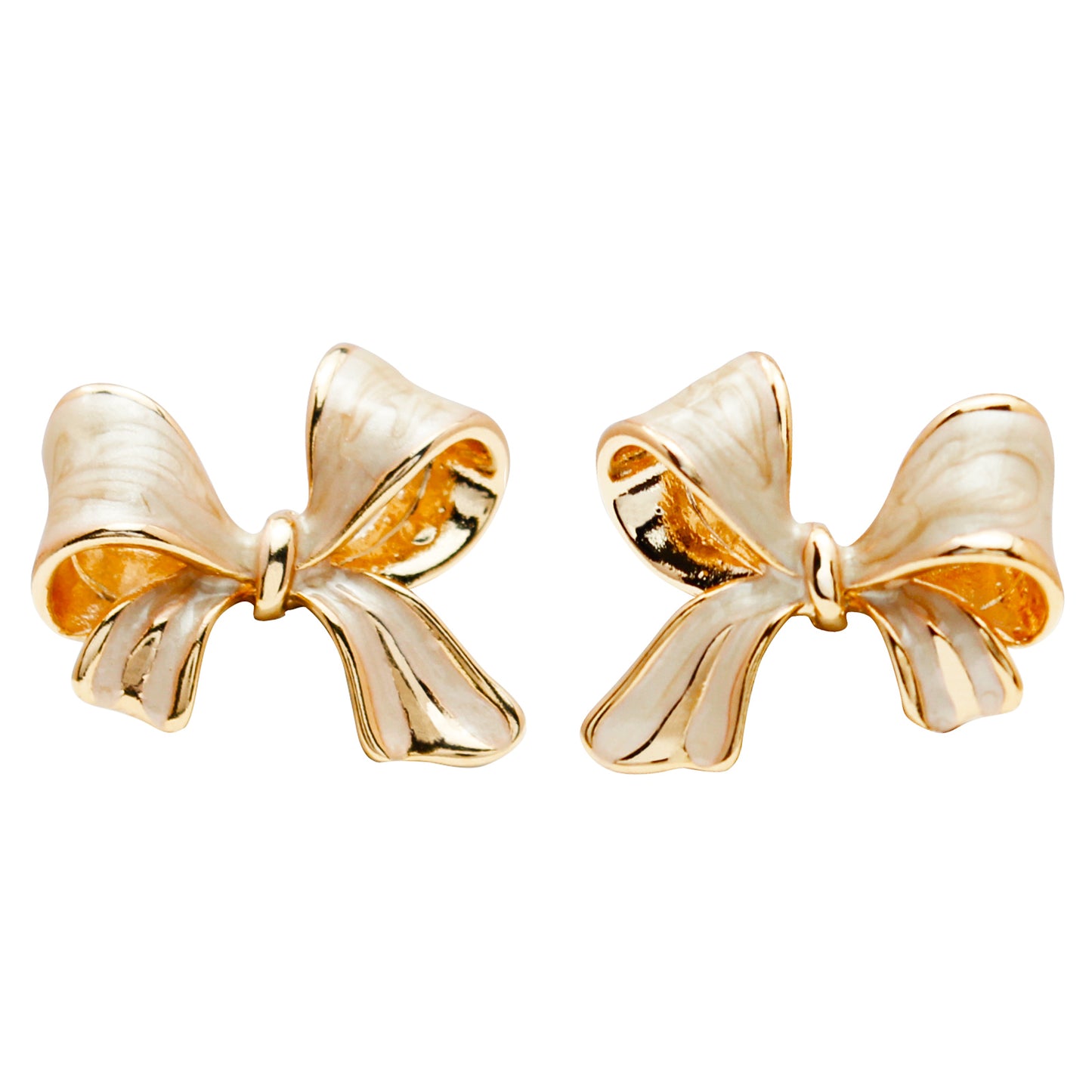 Vintage Bow Earrings in Cream White β 14K Gold Plating & Enamel, Elegant Jewelry for Women, Ideal for Lolita & Princess Look, Party & Everyday
