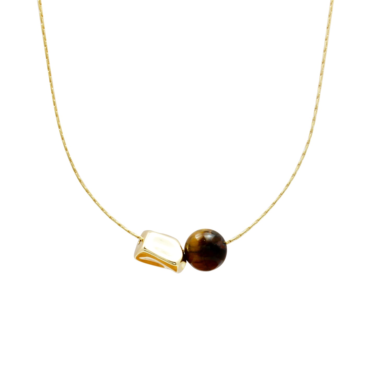 Geometric Tiger's Eye Necklace for Women – Golden Geometric Pendant with Fine Titanium Steel Chain, Ideal for Everyday & Special Occasions
