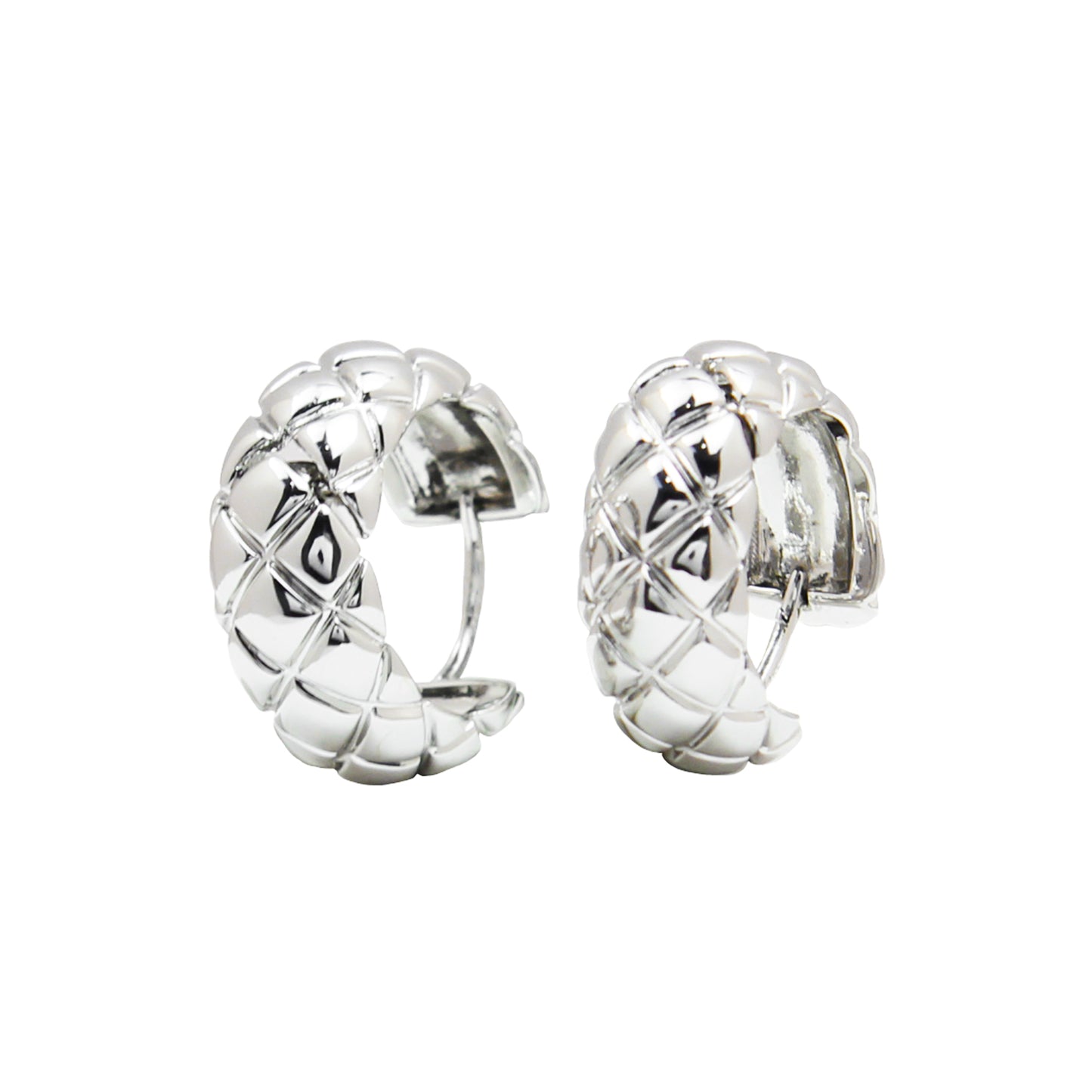 Small Silver Rhombus Hoop Earrings – 1.4 cm Geometric Design for Women, Ideal for Everyday & Special Occasions