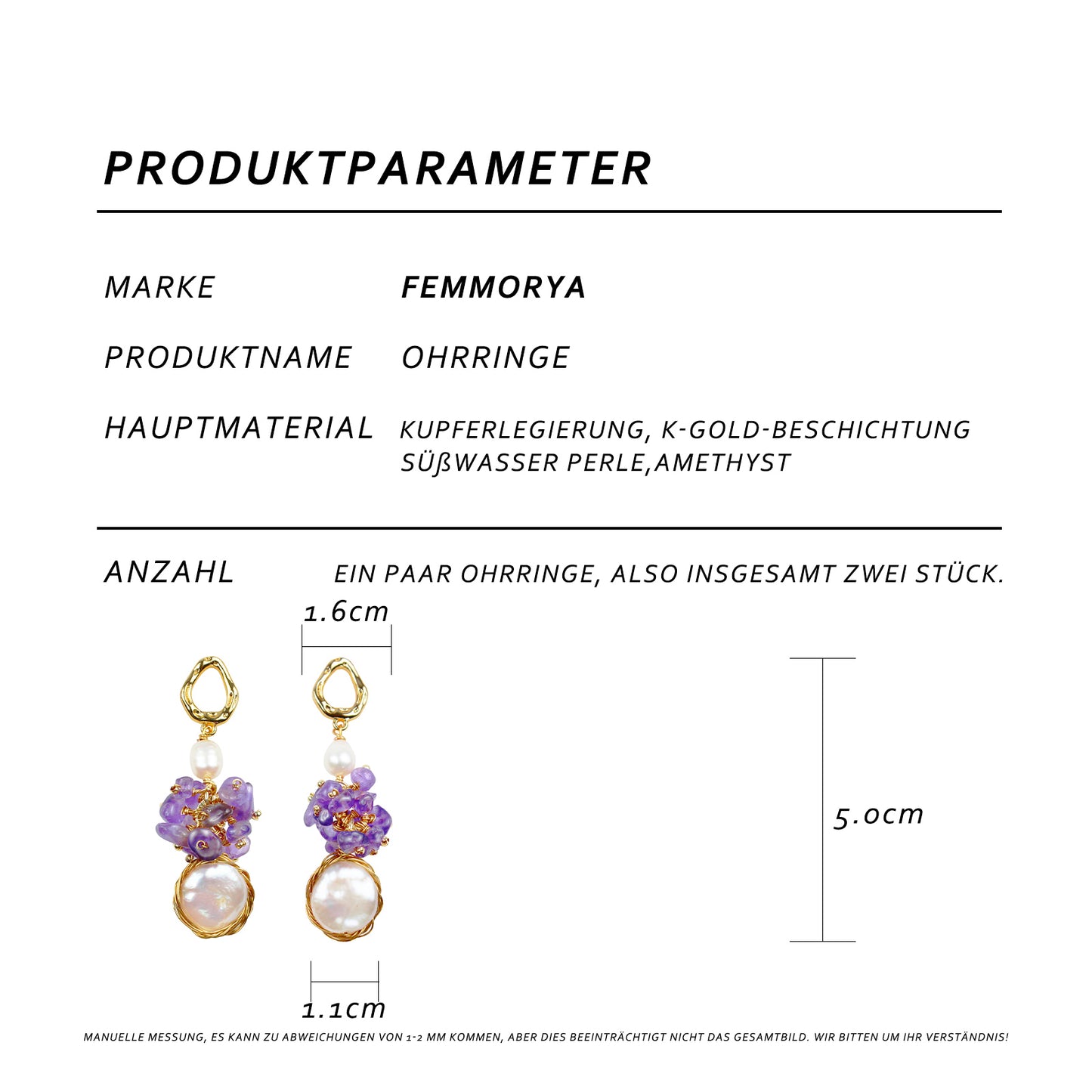 Violette Trauben-Perlenohrringe – 14K Vergoldet, Barockstil mit Süßwasserperlen & Kristallen, Eleganter Schmuck für Feste & Partys