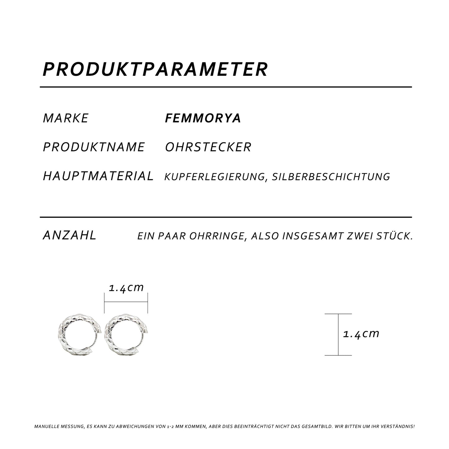 Small Silver Rhombus Hoop Earrings – 1.4 cm Geometric Design for Women, Ideal for Everyday & Special Occasions