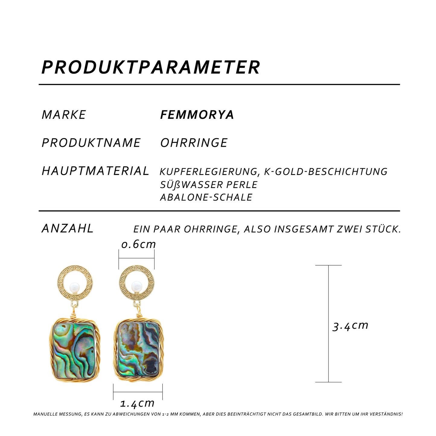 Elegante Abalone-Ohrringe mit Süßwasserperle & chinesischem Muster – 14K vergoldet, goldene Umrandung, mystischer Look für Damen