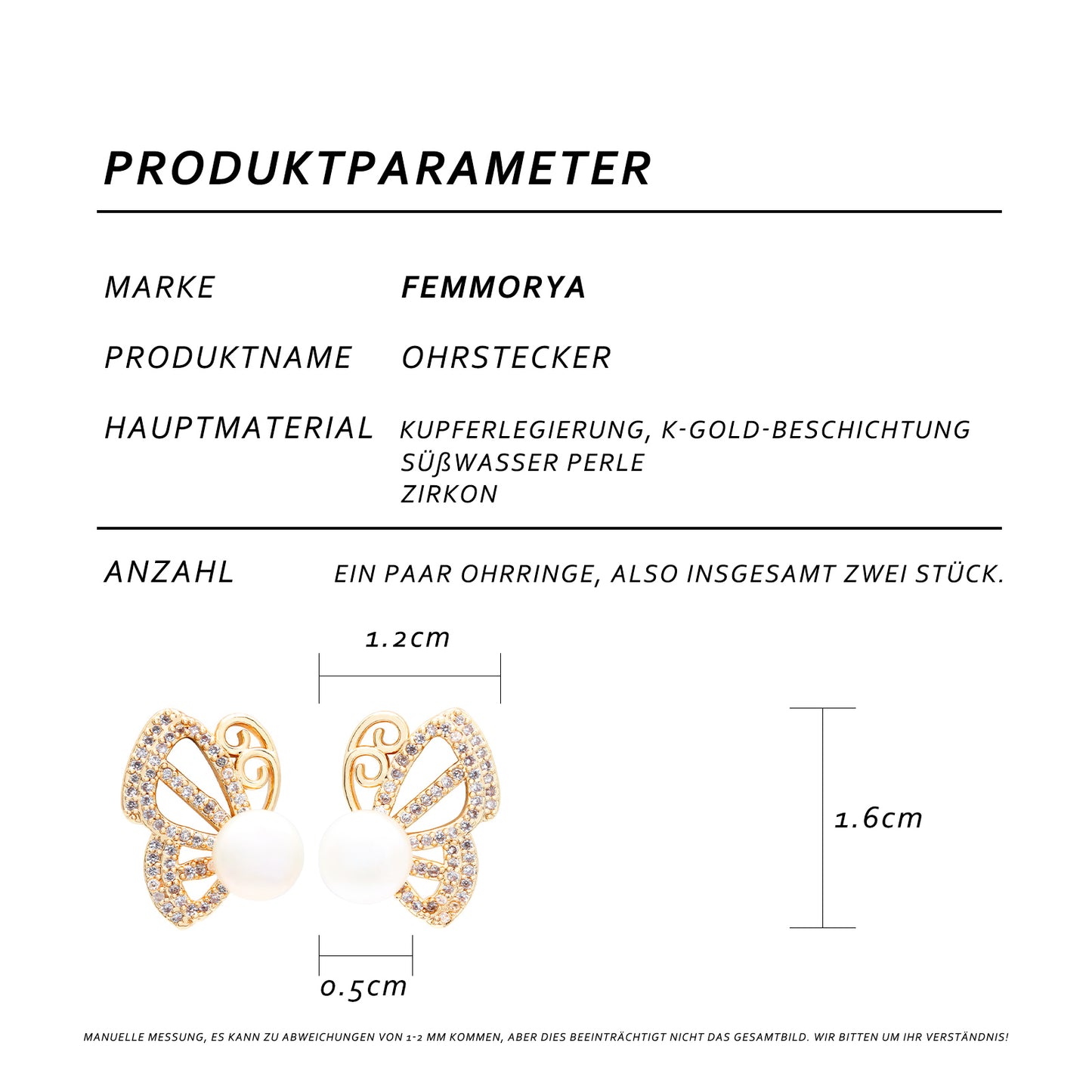 Sternenflügel Perlenohrringe – Schmetterlingsform mit Zirkonia & Süßwasserperle, 14K vergoldete Kupferlegierung, eleganter Schmuck im Sternenhimmel-Design für Frauen