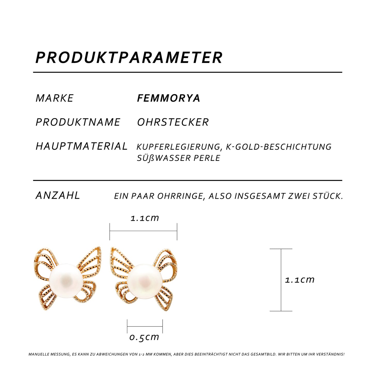 Schmetterlingstanz Perlenohrringe – Goldene Leichtigkeit mit zarter Perle
