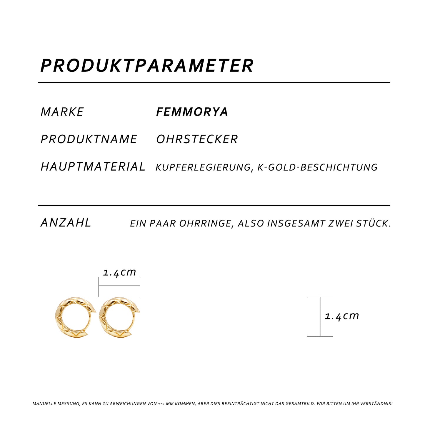 Small Gold Rhombus Hoop Earrings – 1.4 cm Geometric Design for Women, Ideal for Everyday & Special Occasions